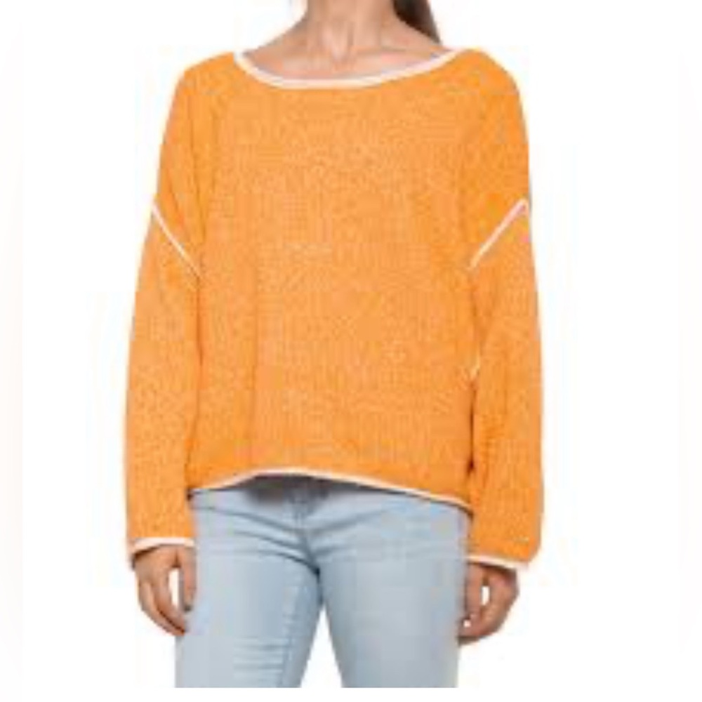 Free People Vibrant Orange Crew Neck Sweater EUC **
